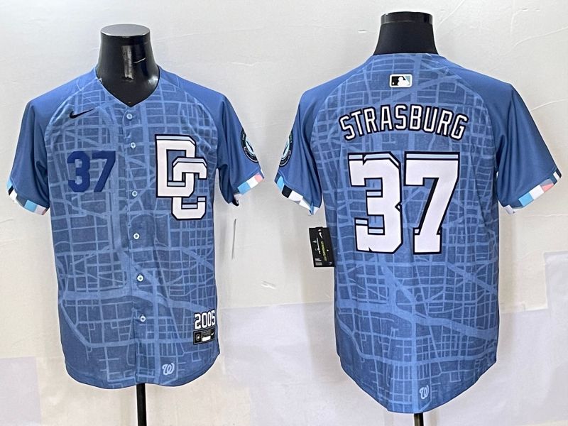 Men Washington Nationals #37 Strasburg Blue Joint Name 2025 Nike MLB Jersey style 2